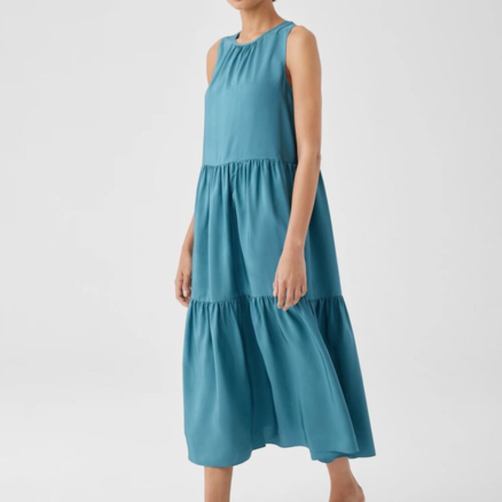 NWT Eileen Fisher River Washed Silk Tiered Dress - Picture 2 of 7